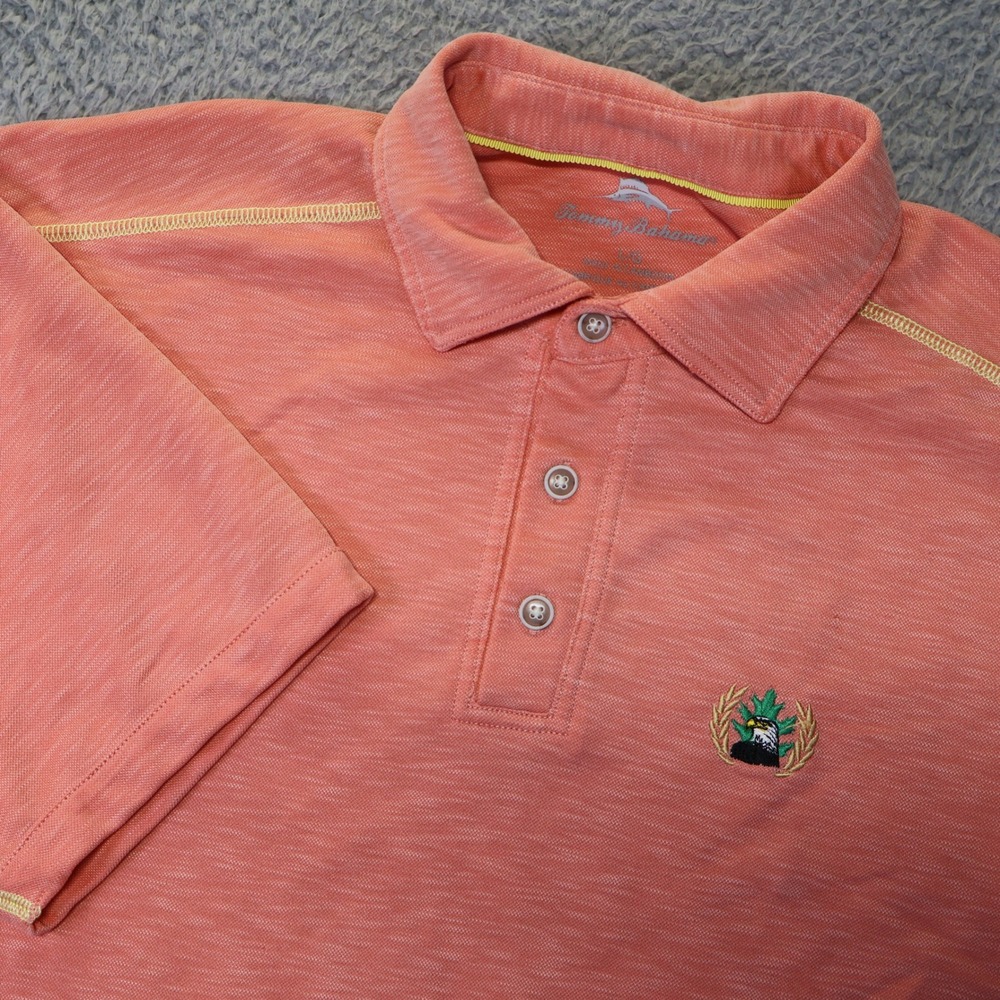 Tommy Bahama Mens Large Coral Orange Tencel Blend Eagle Crest Polo Shirt 2480